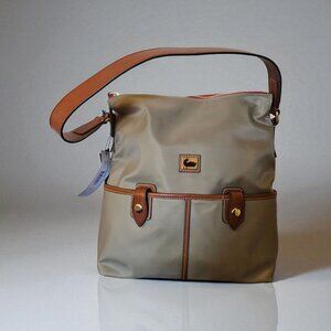 Dooney & Bourke Wayfarer Boho Nylon/Leather Large Shoulder Bag Taupe NWT